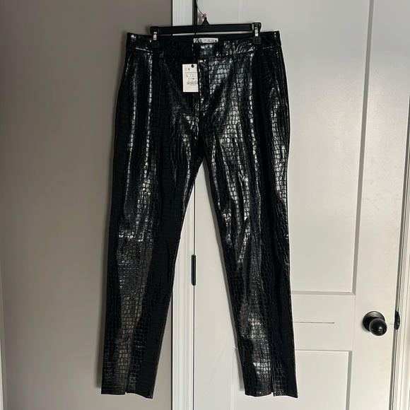 Zara Croc Embossed Faux Leather Pant with Split Hem Black - Size L - Picture 1 of 11
